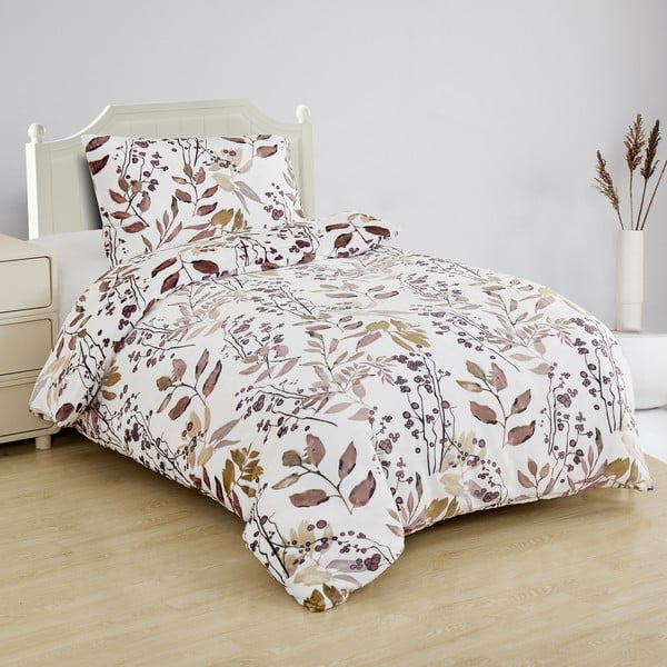 Lenjerie de pat albă/maro din micropluș/cocolino pentru pat de o persoană 140x200 cm Ramita – My House