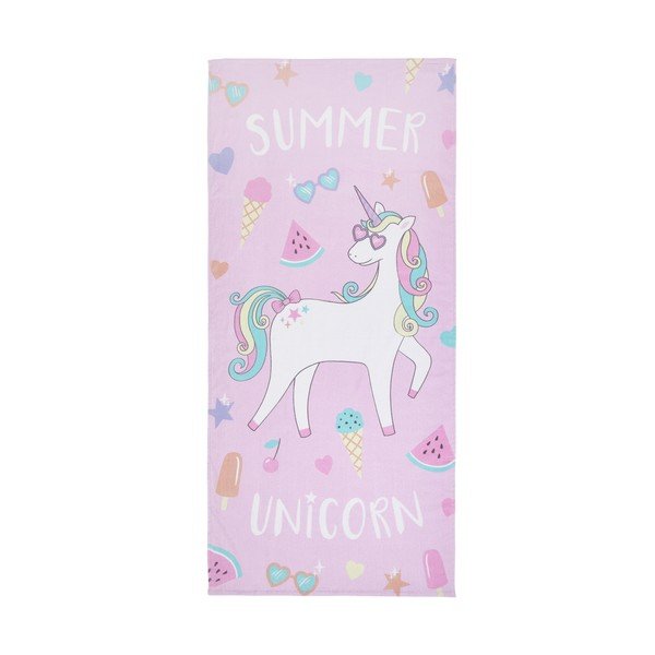 Prosop de plajă roz-mov din bumbac 76x160 cm Summer Unicorn – Catherine Lansfield