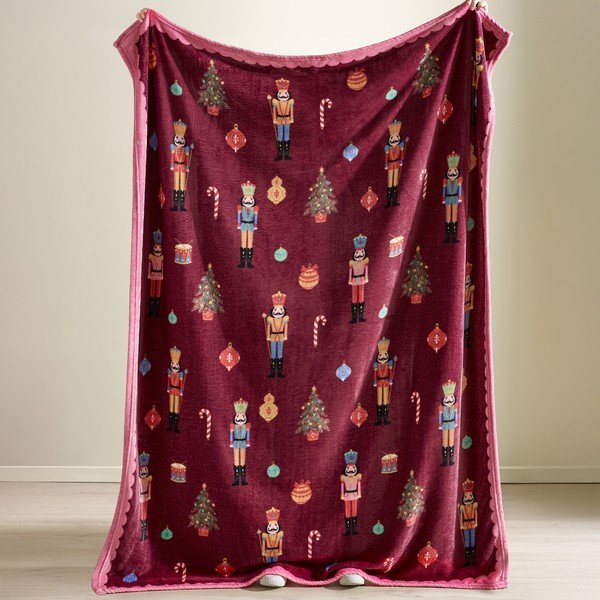 Pătură burgundy/roz 170x130 cm  cu model de Crăciun Christmas Nutcracker – Catherine Lansfield-image-2