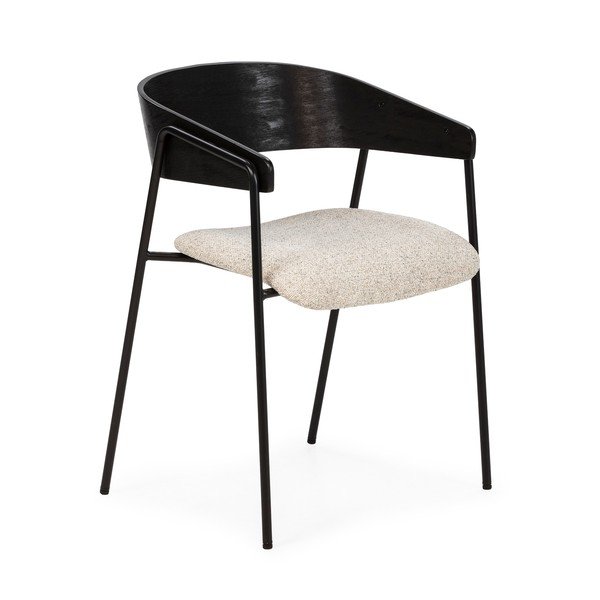 Set de scaune de sufragerie negru/bej cu cotiere 2 buc. tapițat Cora – MOME