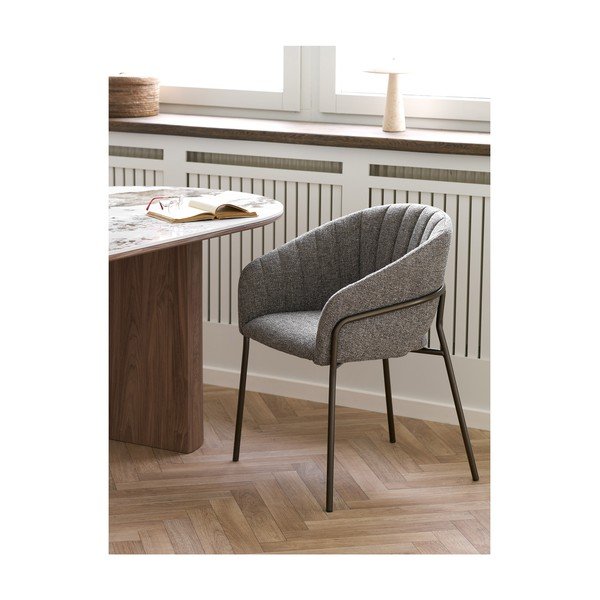 Scaun de living gri cu cotiere din oțel Costa – House Nordic-image-1