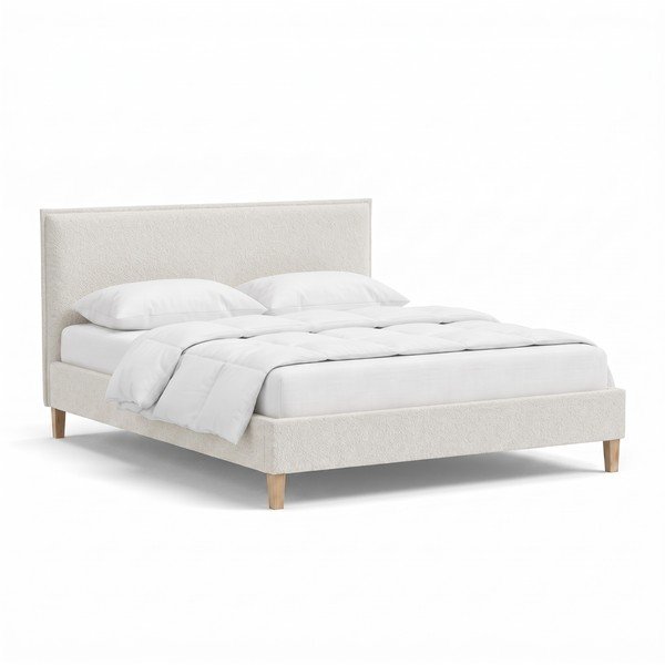 Pat matrimonial crem cu tăblie și  somieră 200x200 cm Tina – Ropez