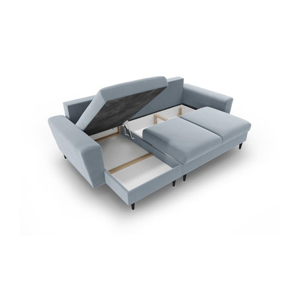 Colțar albastru deschis extensibil, cu spațiu de depozitare cu tapițerie din catifea Kyoto – Cosmopolitan Design-image-3