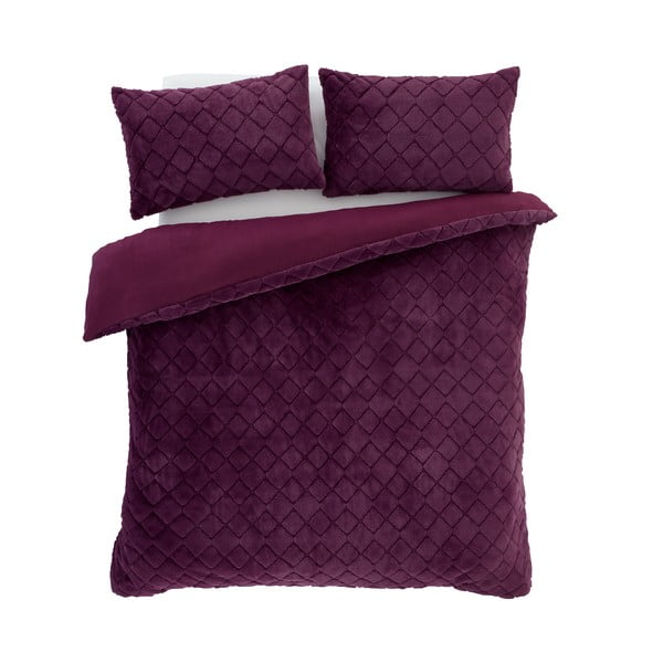 Lenjerie de pat burgundy din micropluș pentru pat dublu 200x200 cm Cosy Diamond – Catherine Lansfield