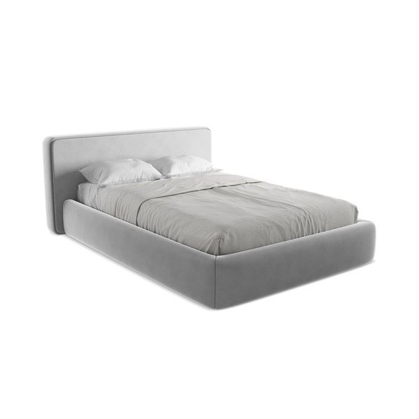 Pat matrimonial gri tapițat cu spațiu de depozitare cu somieră 140x200 cm Kiana – Makamii-image-2