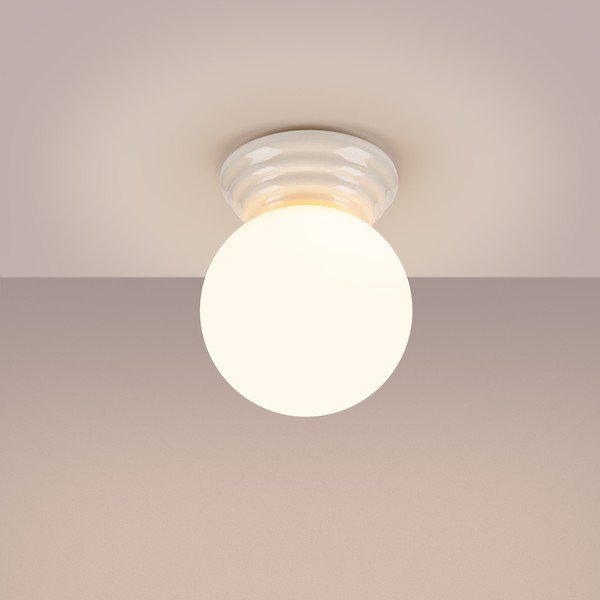 Plafonieră albă din ceramică cu abajur din sticlă ø 12 cm Farsa – Sollux-image-2