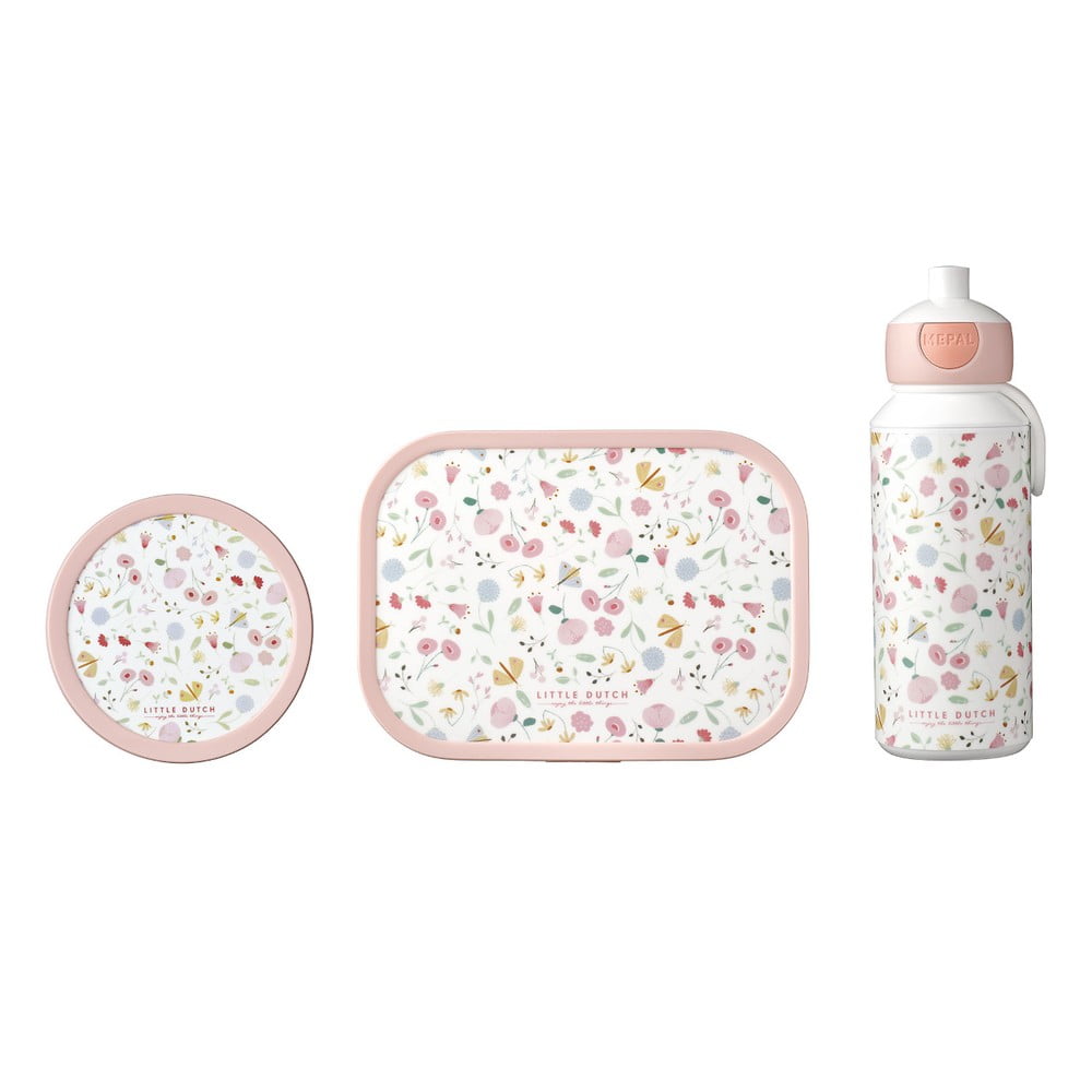 Cutie de gustări pentru copii 2 buc./cu sticlă Flowers &amp; butterflies – Mepal
