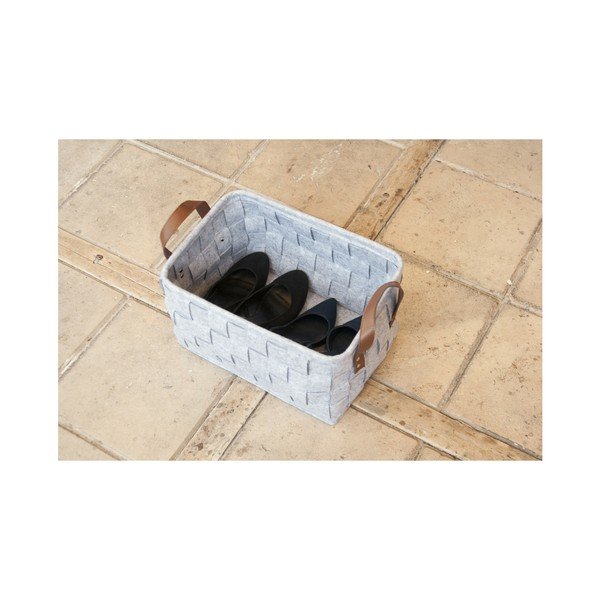 Coș pentru depozitare, cu mânere din piele, PT LIVING Storage, lungime 38 cm, gri deschis-image-4