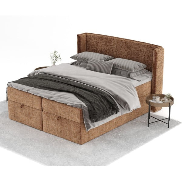 Pat boxspring portocaliu cu spațiu de depozitare 160x200 cm Passion – Maison de Rêve-image-2