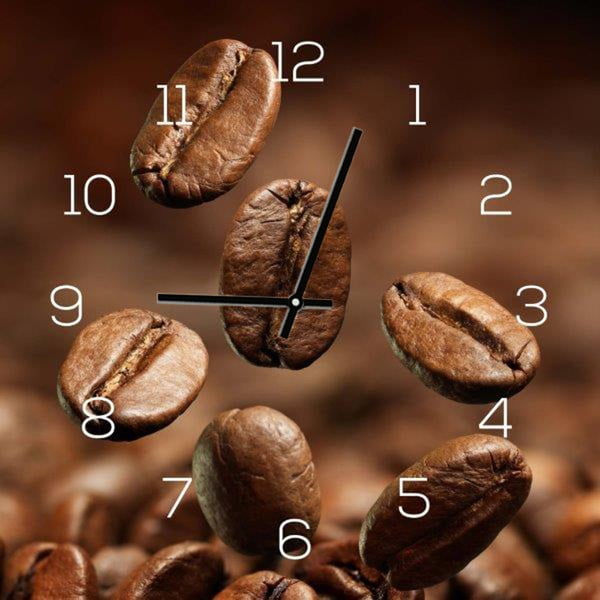 Ceas de perete din sticlă DecoMalta Coffee, 30 x 30 cm