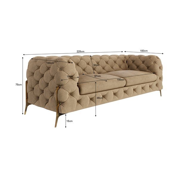 Canapea maro deschis cu tapițerie din catifea 225 cm Chelsea Bis – Ropez-image-3