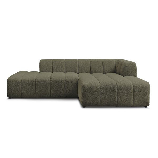 Colțar verde cu tapițerie din țesătură bouclé (cu colț pe partea dreaptă/cu șezlong) Annecy – Bobochic Paris