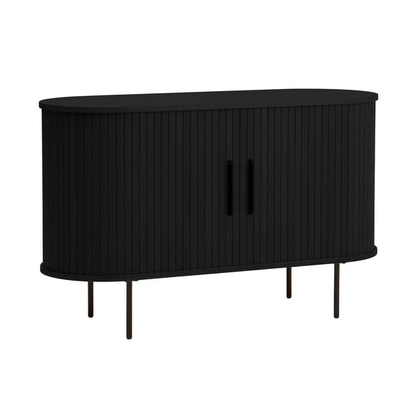 Comodă neagră cu aspect de lemn de stejar cu ușă glisantă 120x76x45 cm Nola – Unique Furniture-image-3