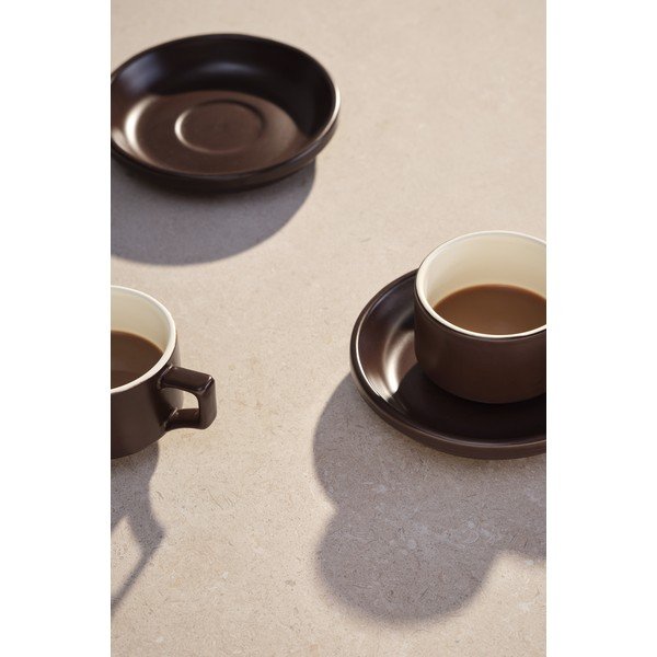 Cești maro 4 buc. cu farfurioară din ceramică 300 ml Thelma – Jotex-image-1