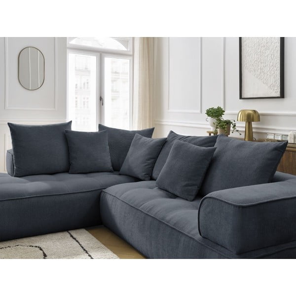 Colțar albastru închis cu tapițerie din chenille (cu colț pe partea stângă/în formă de ”L”) Whesley – Bobochic Paris-image-4