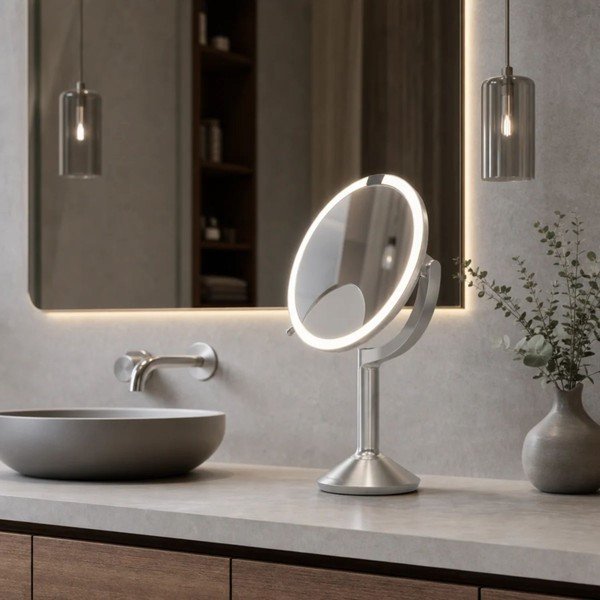 Oglindă cosmetică (mărire 5x/mărire 10x) cu led/de mărire ø 20 cm Trio – simplehuman-image-3
