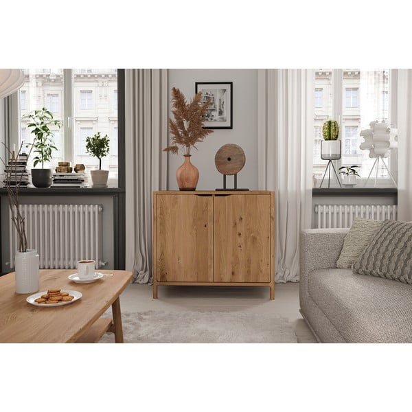 Dulap în culoare naturală din lemn   de stejar 95x80 cm Twig – The Beds-image-3