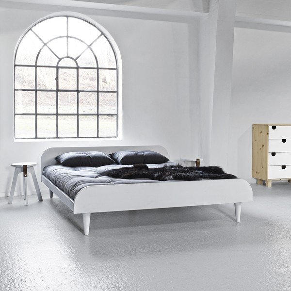 Pat dublu din lemn de pin cu saltea Karup Design Twist Comfort Mat White/Black, 140 x 200 cm-image-1