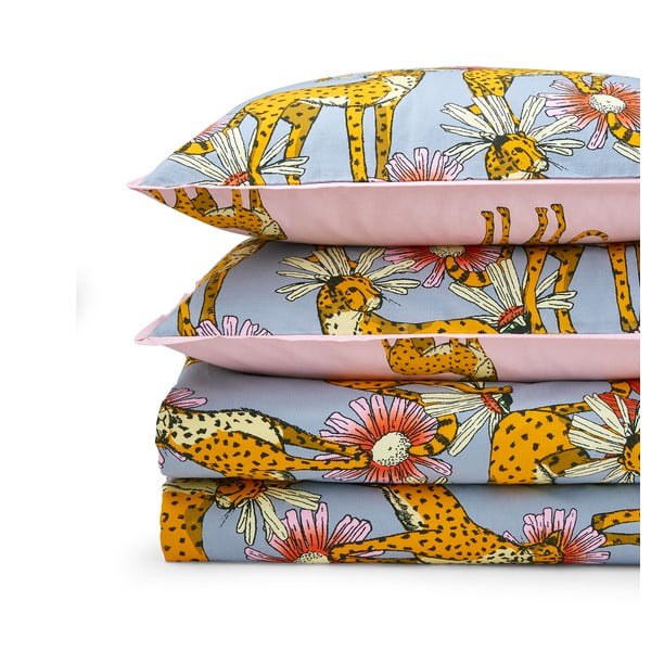 Lenjerie de pat roz-gri din bumbac pentru pat dublu, extinsă 230x220 cm Untamed Cheetah – Their Nibs