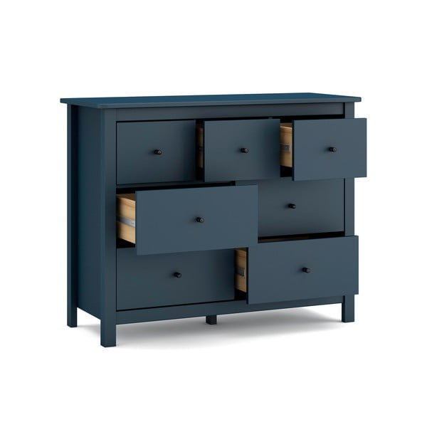 Comodă albastru-închis joasă din lemn masiv de pin 110x80 cm Misti – Marckeric-image-3