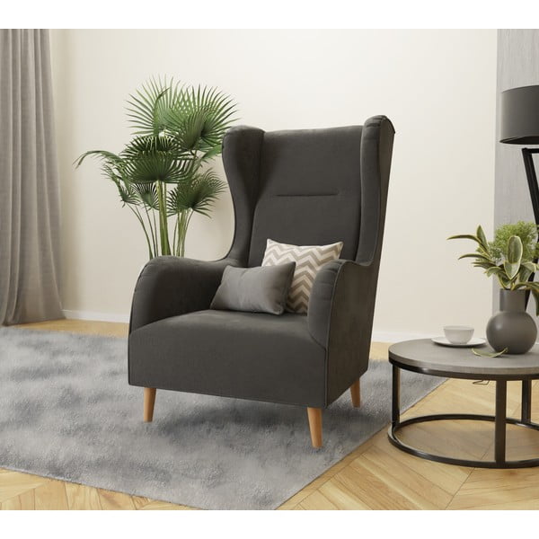 Fotoliu wing gri închis cu tapițerie din catifea Carole – Ropez-image-3