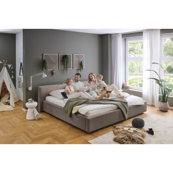 Pat matrimonial taupe tapițat cu spațiu de depozitare cu somieră 200x240 cm Cube – Meise Möbel-image-2