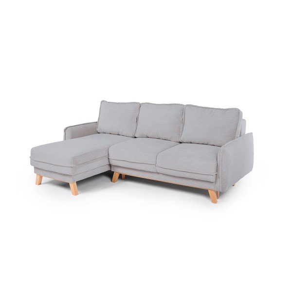 Colțar gri deschis extensibil/cu spațiu de depozitare cu tapițerie din catifea reiată Tori – Bonami Selection-image-1