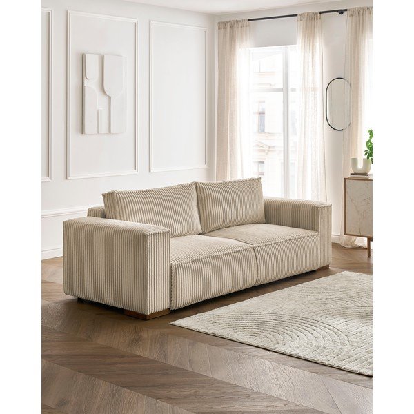 Canapea maro deschis extensibilă/cu spațiu de depozitare cu tapițerie din catifea reiată  244 cm Chelsea – Bobochic Paris-image-1