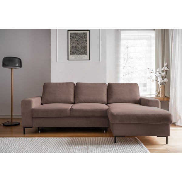 Colțar maro extensibil cu tapițerie din catifea reiată  (cu colț pe partea dreaptă) Lofty Lilly – Miuform-image-1