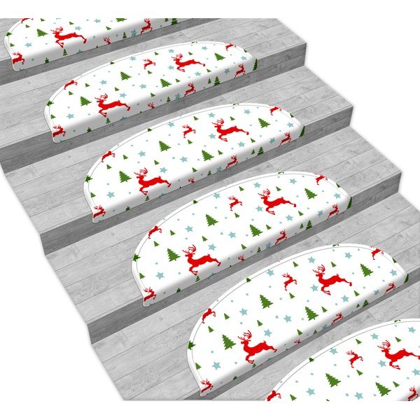 Covorașe pentru scări roșii/albe în set de 16 bucăți 65x20 cm Christmas Deer and Tree - Vitaus-image-1