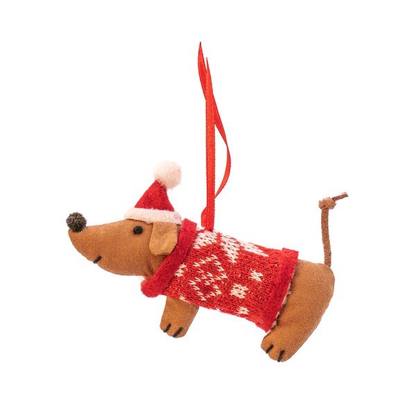 Ornament de Crăciun lucrat manual din material textil 6 cm Sausage Dog – Sass & Belle