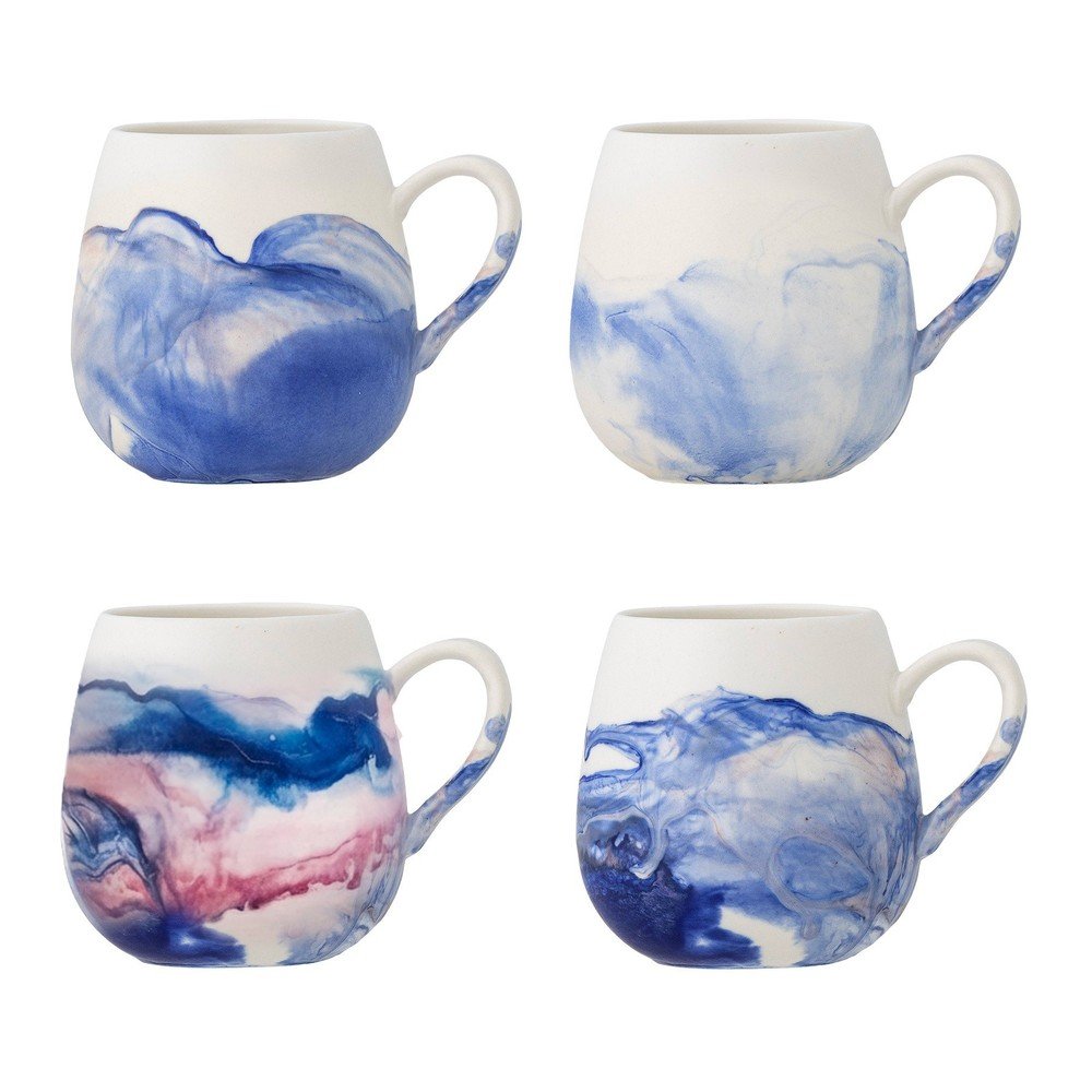 Cești albe/albastre 4 buc. din gresie 250 ml Lyre – Bloomingville