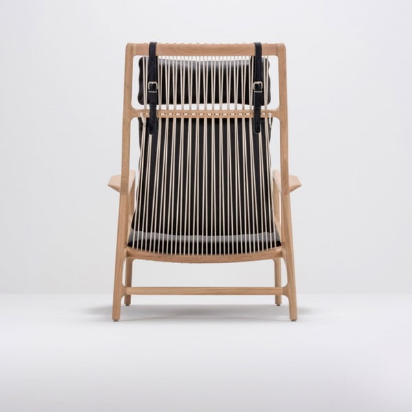 Fotoliu cu structură din lemn masiv de stejar şi tapiţerie din piele bovină Gazzda Dedo, negru-image-3