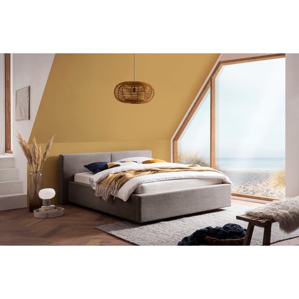 Pat matrimonial maro deschis tapițat fără somieră 140x200 cm Cube – Meise Möbel-image-1