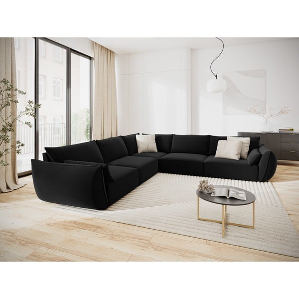 Colțar negru cu tapițerie din catifea Vanda – Mazzini Sofas-image-1