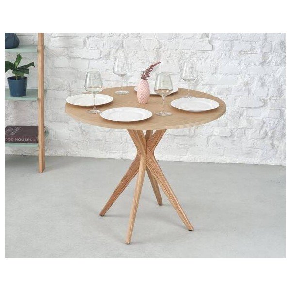 Masă de dining rotundă cu blat cu aspect de lemn de  frasin  ø 90 cm Jubi – Ragaba-image-1