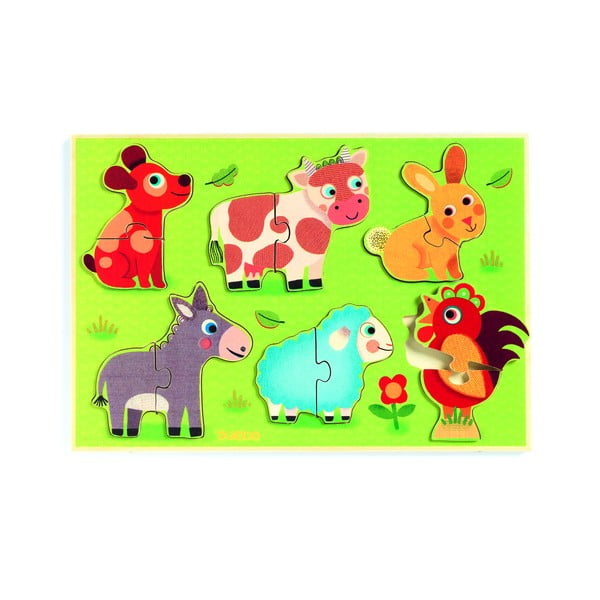 Puzzle din lemn Djeco „Animale domestice”