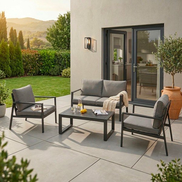 Set mobilier de grădină gri antracit din aluminiu pentru 4 persoane Hilde – Bizzotto-image-1