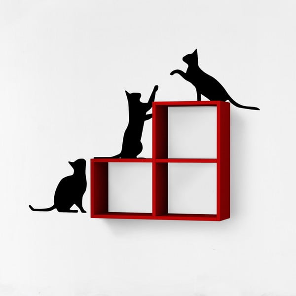 Etajeră de perete cu decor autoadeziv Cats, roșu-negru