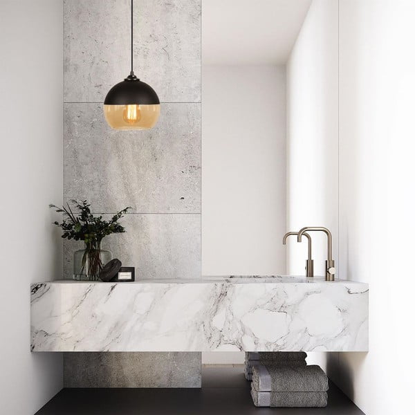 Lustră galben ocru/neagră cu abajur din sticlă ø 20 cm Camini – Opviq lights-image-1