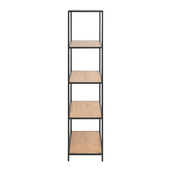 Bibliotecă neagră/în culoare naturală cu aspect de lemn de stejar 77x150 cm Seaford – Actona-image-3