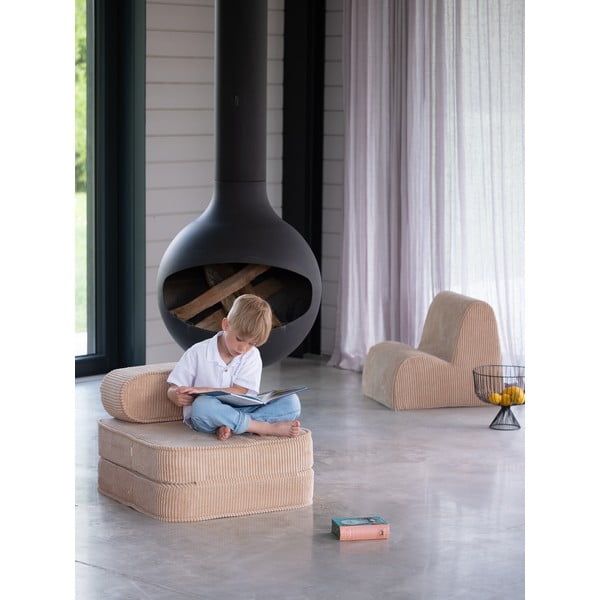 Fotoliu de copii maro deschis cu tapițerie din catifea reiată Flip – Wigiwama-image-3