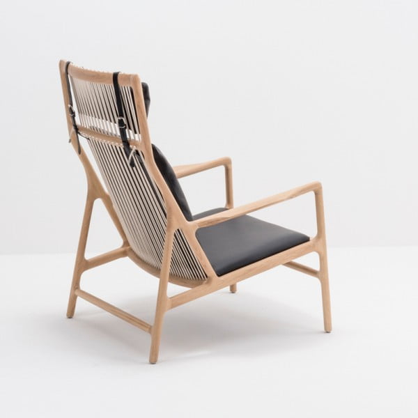 Fotoliu cu structură din lemn masiv de stejar şi tapiţerie din piele bovină Gazzda Dedo, negru-image-2