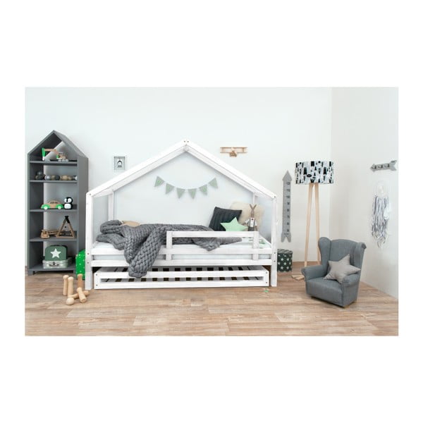 Pat din lemn lăcuit de molid pentru copii Benlemi Sidy, 90 x 200 cm, alb-image-3