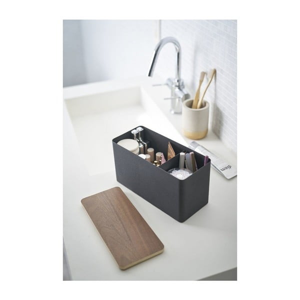 Organizator pentru baie cu capac din placaj Yamazaki Rin, negru-image-1