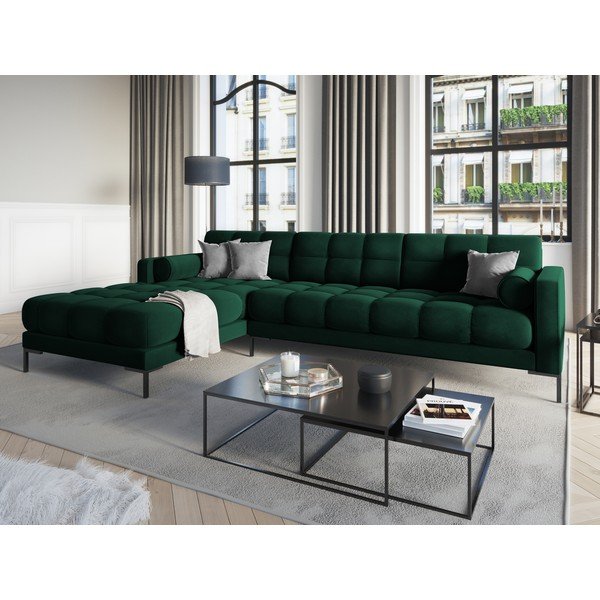 Colțar din catifea cu extensie pe partea stângă Cosmopolitan Design Bali, verde închis-image-1