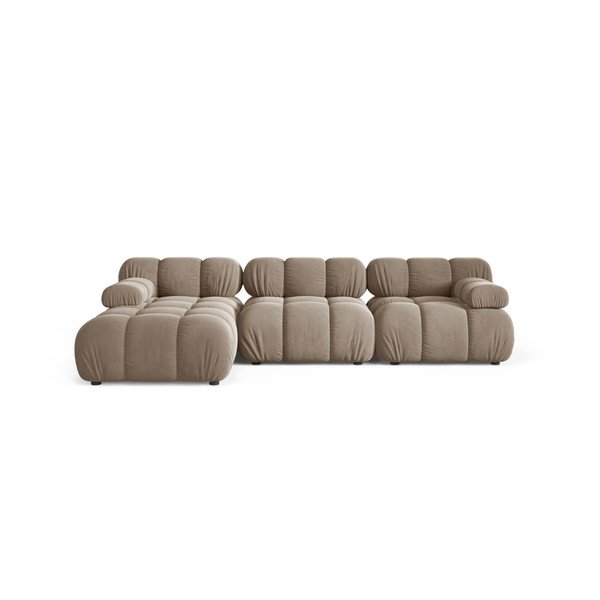 Colțar modular bej cu tapițerie din catifea (cu colț pe partea stângă/cu șezlong) – Micadoni 