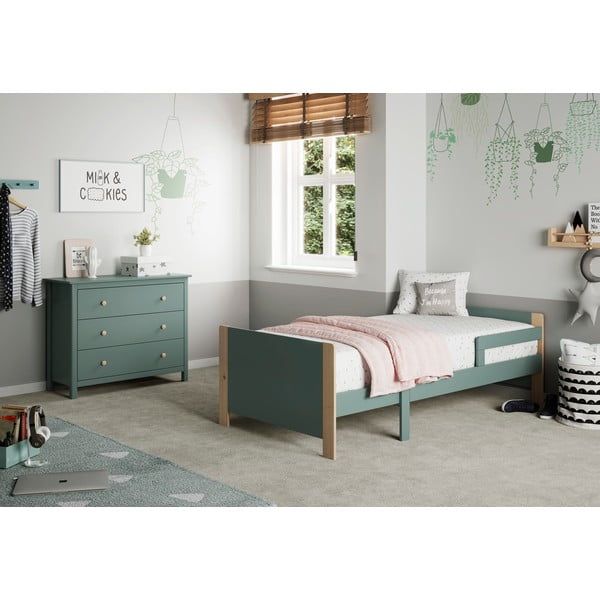 Comodă pentru copii în culoarea petrolului joasă din lemn de pin 100x80 cm Max – Marckeric-image-1