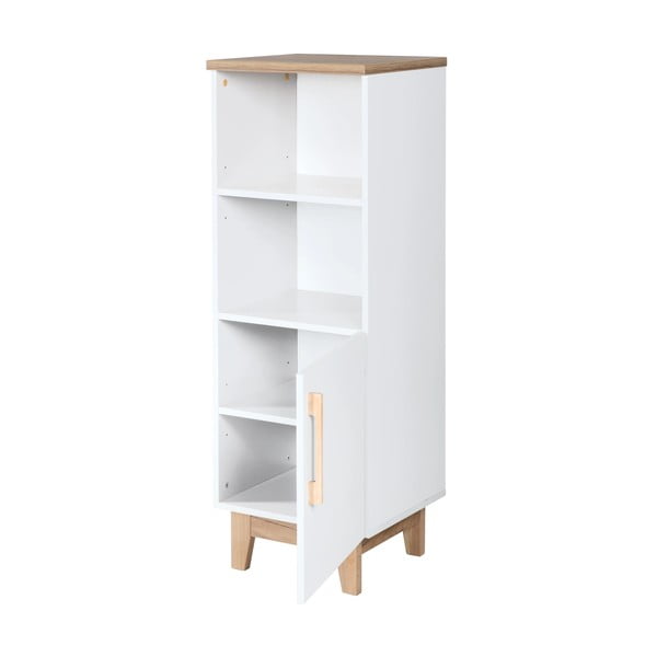 Bibliotecă pentru copii  albă cu aspect de lemn de stejar 45x128 cm Finn – Roba-image-1