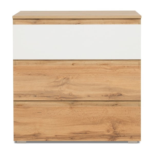 Comodă cu aspect de lemn, 3 sertare și detalii albe Intertrade Image